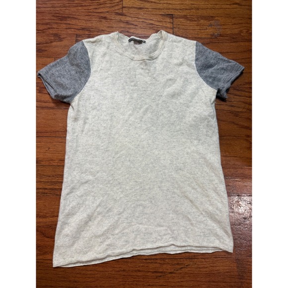 Vince Sweaters - Vince Cashmere Short Sleeve Sweater Colorblock Grey Oatmeal Womens Small‎